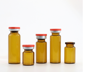 Viales de polvo liofilizado, botellas de vidrio con tapas azules y rojas para uso farmacéutico - Product Image 4