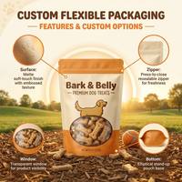 Sachet Doypack en aluminium avec fenêtre haute pour aliments lyophilisés pour animaux de compagnie, emballage anti-odeur, 100g 250g 500g, viande déshydratée