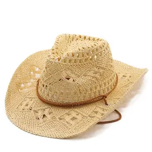 Faltbarer neuer Frühling und Sommer Outdoor Paar Hut Reise Sonnenschutz Sonnenhut Western Cowboy hand gewebten Strohhut