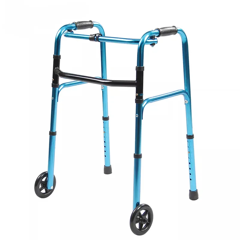Handicap portátil de alumínio 2 andadores dobráveis com rodas de liberação única