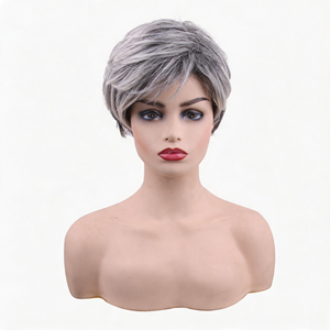 Peluca corta estilo pixie al por mayor, peluca gris ombré, cabello sintético liso <span class=keywords><strong>de</strong></span> fibra resistente al calor, gorra elástica ajustable para mujer - Product Image 2
