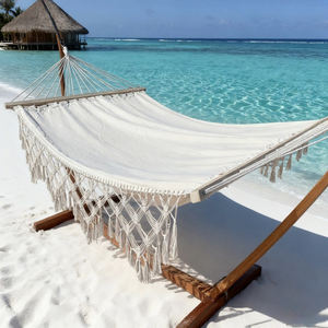 Amaca a Doppio Strato con Nappine Stile Nordico, Allargata e Rinforzata, per Esterni, Campeggio, Cortile, Sedia a Dondolo, Amaca Bianca - Product Image 2