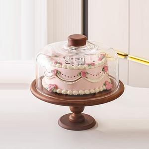 Base de Cristal Transparente para Pastel con Tapa, Base de Madera para Pastel con Cúpula - Product Image 4