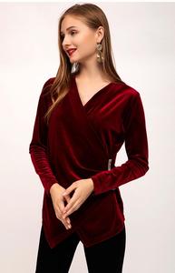 Camicetta alla moda in velluto Vintage con scollo a V per <span class=keywords><strong>donna</strong></span> Design <span class=keywords><strong>marrone</strong></span> personalizzato con paillettes autunno/primavera a maniche lunghe anteriore per il commercio all'ingrosso - Product Image 5