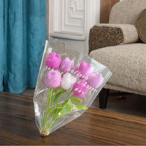 ช่อดอกไม้โครเชต์หลากสีสัน ของขวัญรับปริญญา ดอกทิวลิปโครเชต์ทำมือ - Product Image 3