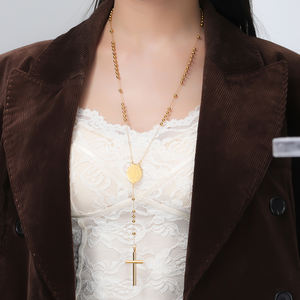 Collier long Myshape Vierge <span class=keywords><strong>Marie</strong></span> Croix, Chaîne de pull Saint <span class=keywords><strong>Christophe</strong></span>, Pendentif Croix Religieuse, Bijoux en Acier Inoxydable - Product Image 3