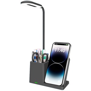 Lampe de bureau à charge sans fil avec support pour stylo, bras flexible, gradation tricolore, commande tactile, chargeur sans fil 3-en-1 15W, design moderne - Product Image 5