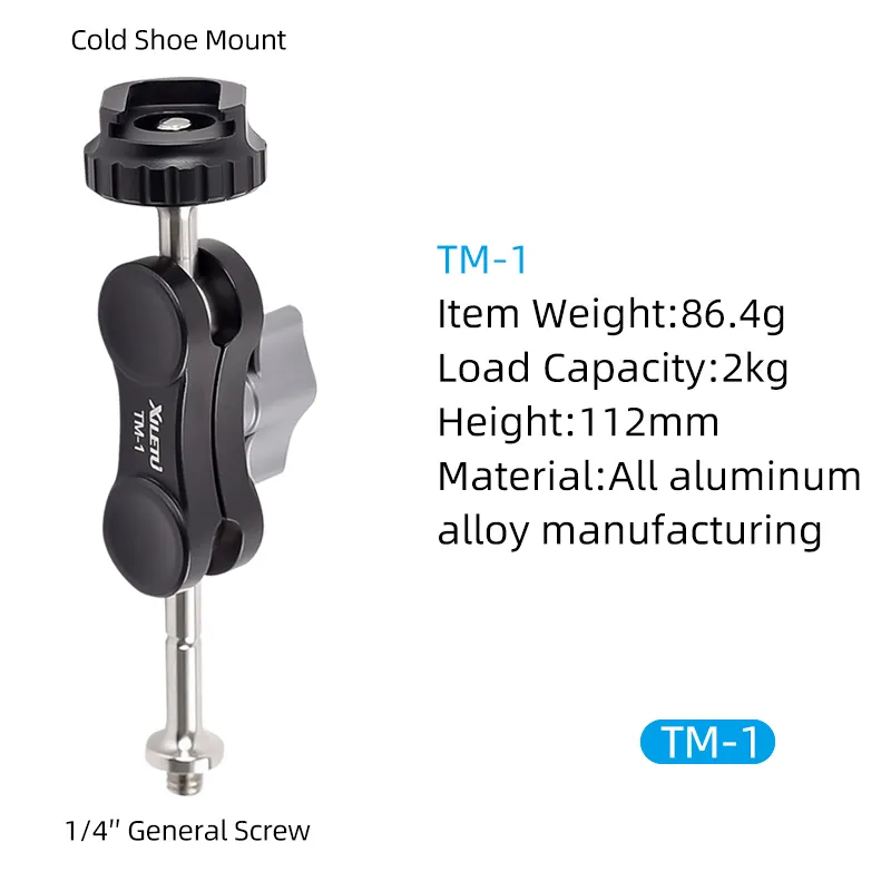 TM-1 Professional Arm Mount Video Adapter ball head for DSLR Camera LCD Monitor Double head with Shoe Mount and 1/4 Inch Screw