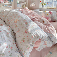 Parure de lit quatre pièces en gaze double couche de haute qualité pour enfants, motif dessin animé, drap de lit pour dortoir, ensemble trois pièces housse de couette