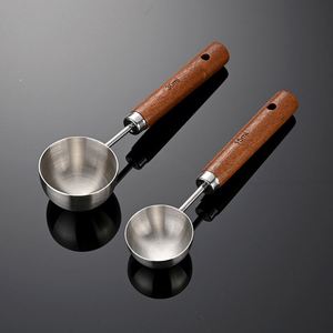 304 Stainless Steel <b>Measuring</b> <b>Spoon</b> with Wooden Handle Silver Coffee Powder Scoop Kitchen Baking Tool for Home Cafe Restaurant - Product Image 1