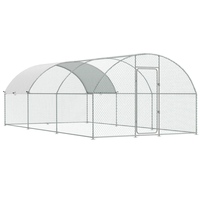 Grand poulailler moderne en métal avec enclos accessible, toit en dôme thermolaqué, fermeture à poussoir, emballé en boîte, cage extérieure pour animaux de compagnie