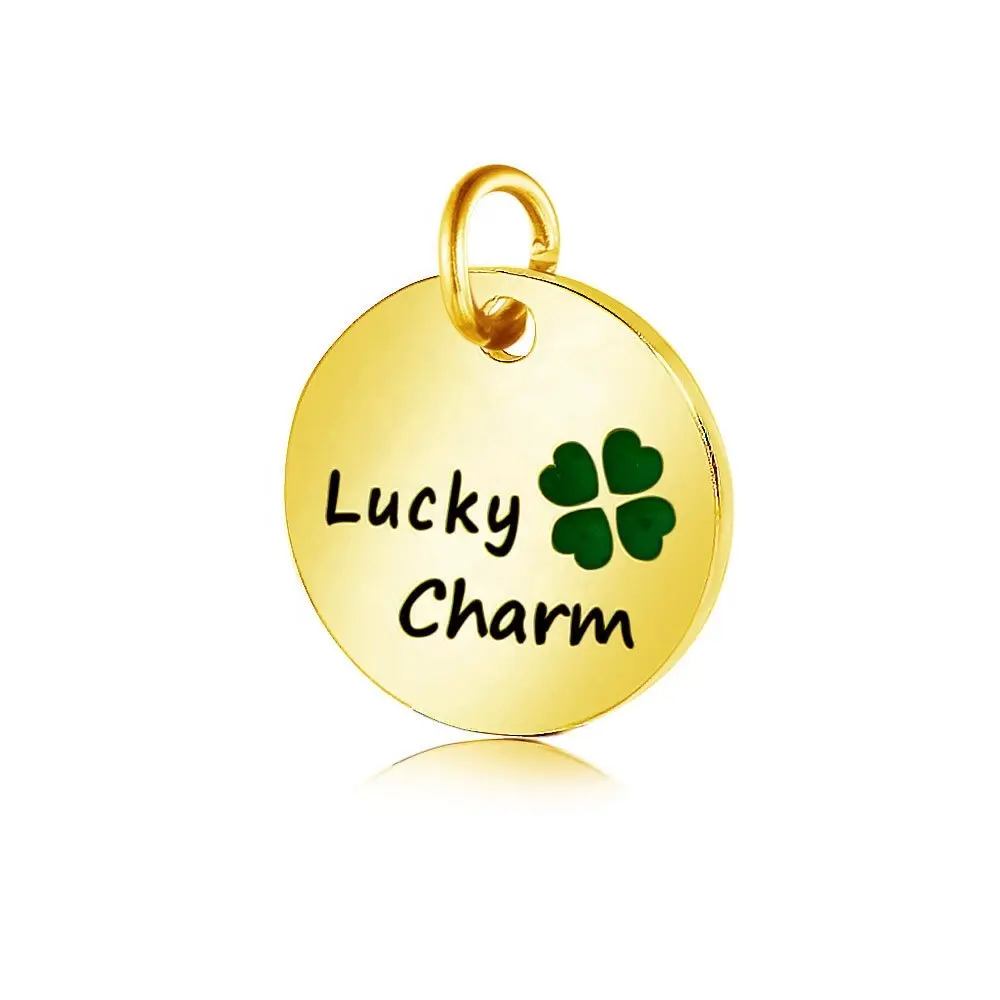 Lucky four leaf clover custom numbers or picture laser inscription silver plated stainless steel pendant jewelry