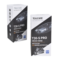TOUCARE T30S PRO est un nouveau talkie-walkie Bluetooth haut de gamme pour moto, étanche IP67, système Mesh et interphone multi-personnes.