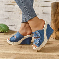 Sandales compensées à talon épais pour femme, style bouche de poisson, à talons hauts, de créateur, livraison rapide