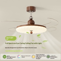 Ventilateur de plafond invisible pour chambre et salon, nouveau style chinois, grain de bois rétro, ventilateur électrique tout-en-un, pales en fer de 42 pouces