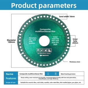 Disque <span class=keywords><strong>de</strong></span> coupe composite multifonctionnel pour verre, carreaux <span class=keywords><strong>de</strong></span> céramique, dalles <span class=keywords><strong>de</strong></span> roche, <span class=keywords><strong>ciment</strong></span>, marbre, bois, lame <span class=keywords><strong>de</strong></span> scie pour meuleuse d'angle, béton 100 mm - Product Image 4