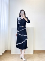 Robe Midi Plissée Violette de Luxe pour Femme, Col en V, Fleur 3D, Dégradé, Volants, Ourlet Irrégulier, Ceinturée, Robe de Cocktail pour Invitée de Mariage