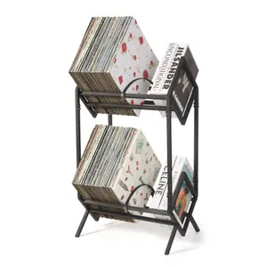 Custom 2 Tier Metal Vinyl Record Storage Holder Easy Assembly and Classical Design for Magazine Record Rack