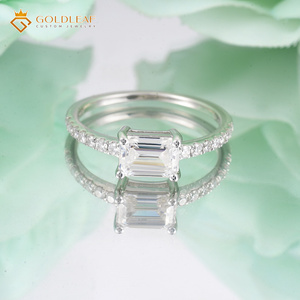 Goldleaf Classic 925 <b>Silver</b> <b>Emerald</b> Cut Moissanite Engagement <b>Ring</b> for Women - Product Image 3