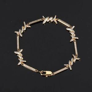 Hip Hop <b>Wire</b> Chain Couple Bracelet Micro-inlaid Zircon Button <b>Thin</b> Thorn Chain Tanjing Fashion Lijing Necklace - Product Image 1