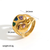 Maßgefertigtes Gold-Herzring-Set für Frauen CZ-Kristall Bypass-Design Mehrfarbige Herzringe Schmuck