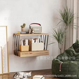 Wooden Double Layer Wall <b>Shelf</b> With Drawer Solid Wood Storage Rack For Bedroom Living Room <b>Desktop</b> Organizer - Product Image 3