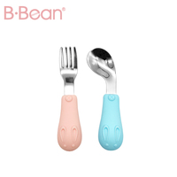 Ensemble cuillère et fourchette pour bébé en silicone et acier inoxydable sans BPA, à manche court, en forme d'animaux, pour enfants et tout-petits