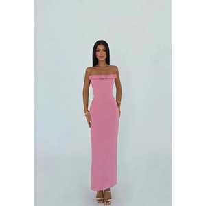 Robe de bal mi-longue rose poudré sans bretelles en satin de luxe taille XS pour occasions formelles, soirées, bals de promo, avec perles et paillettes - Product Image 2