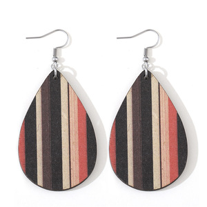 Boucles d'oreilles en bois Vintage rayé en forme de goutte Double face pendentif boucles d'oreilles pour femmes Uionen 925 - Product Image 5