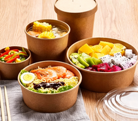 Bol à soupe jetable en papier kraft à paroi simple avec couvercle pour nouilles, salades et repas – Vente chaude directe usine