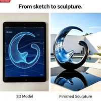 YOUFINE Sculpture d'art moderne abstraite en acier inoxydable en forme de croissant, polie, pour l'aménagement paysager des bâtiments commerciaux