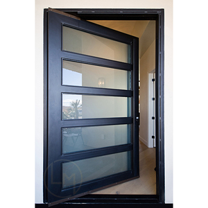 Puerta de Entrada de Seguridad Turca Moderna de Aluminio Negro Mate con Múltiples Paneles de Vidrio Horizontales, Puerta Pivotante Frontal para Villa Moderna - Product Image 2