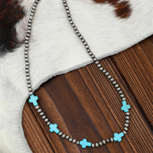 Venta caliente collar de cuentas de turquesa Retro turquesa Cruz empalmado <span class=keywords><strong>Navajo</strong></span> perla collar de moda - Product Image 4