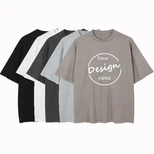 2022 Mode Streetwear Baumwolle dicke Dop Schulter Vintage T-Shirt benutzer definierte Logo-Druck leer schwarz Hip Hop Overs ize-T-Shirt für Männer