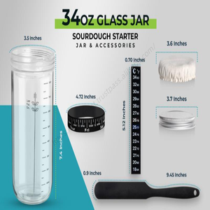 Kit en verre pour bocal de levain de 24 oz Syh198 avec bande de marquage, thermomètre, racloir et couvercle en tissu cousu – Vente en gros - Product Image 5