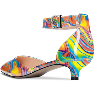 Alta qualità moda Logo personalizzato tacco basso gattino pump scarpe cinturino alla caviglia colorato in pelle verniciata <span class=keywords><strong>tacchi</strong></span> per le donne - Product Image 3