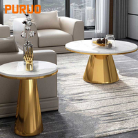 PURUO table basse moderne nordique cloche miroir métal doré acier table d'appoint marbre blanc