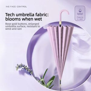 Parapluie semi-automatique à grande baldaquin 16K, réactif à l'eau, à motif floral, avec logo personnalisé, pour femmes, vente en gros, cadeaux de détail, conception publicitaire - Product Image 2