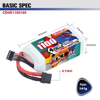 CODDAR RC LiPo Batterie 4S 1100MAH 14.8V 140C XT60 FPV Avion Quads QuadCopter Hélicoptère MultiCopter Freestyle Drone UAV