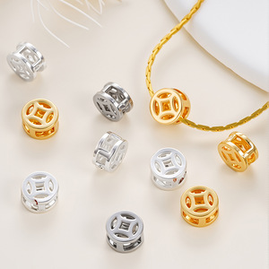 <b>Copper</b> <b>Coin</b> Beads Hollow Round Spacer Beads For Bracelet Making Gold Plated Silver Color Retention Jewelry Findings 18K Square - Product Image 3