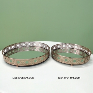 Ensemble de 2 plateaux miroir en métal rose doré de luxe, personnalisables, pour la décoration de la maison, plateau de service pour le salon, le bureau, pour la présentation de bijoux - Product Image 1