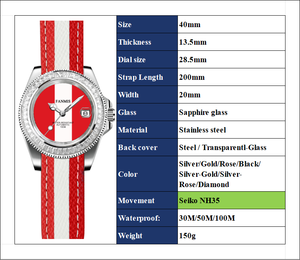 Reloj de Pulsera de Moda para Fanáticos del Fútbol Trend 2026 NH35, Reloj de Diseño Personalizado con Etiqueta Privada, Estilo de Equipo <span class=keywords><strong>Nacional</strong></span> - Product Image 3
