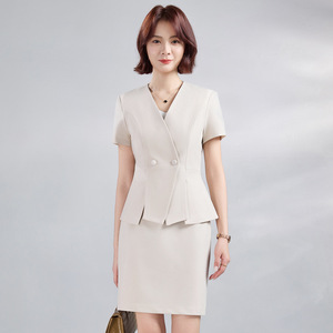 Women's Short Sleeve Professional Suit Set Slim Fit Business Commute Anti-Wrinkle Worsted Fabric YR6806 - Product Image 2