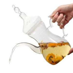 手工硼硅酸盐玻璃阿拉伯茶壶咖啡壶，带浸泡器用于盛开茶