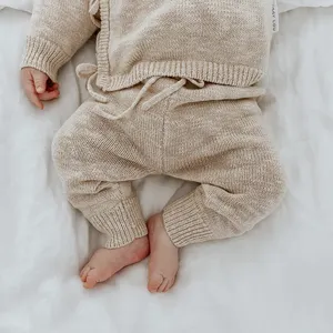 Manufacturers 2024 New Designer Chunky Plain Spring Striped 100% Organic Cotton Babi Winter Knit Baby Pants
