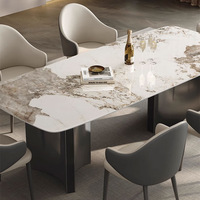 Table à manger convertible en pierre frittée brillante de luxe italienne, directement de l'usine, rectangulaire, moderne et minimaliste