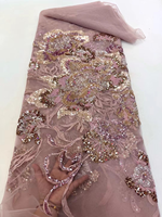 NI.AI bleu marine perlé séquence dentelle broderie Tulle Net dentelle tissu mariée femmes robe matériel