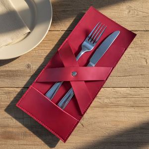 Pu Leather <b>Flatware</b> Sets Cutlery Pouch Reusable Craftsman Design Business Gift - Product Image 1