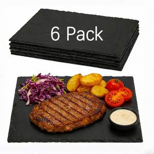 Lot de 6 assiettes rectangulaires en pierre noire de 12 x 8 pouces, planches à charcuterie, livraison gratuite, ardoise vierge pour gravure laser - Product Image 1