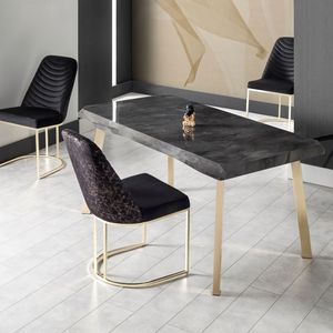 Mesa de Comedor Moderna con Tapa de Mármol, Rectangular, Extensible, Patas de Acero Inoxidable, 6 Plazas - Product Image 2